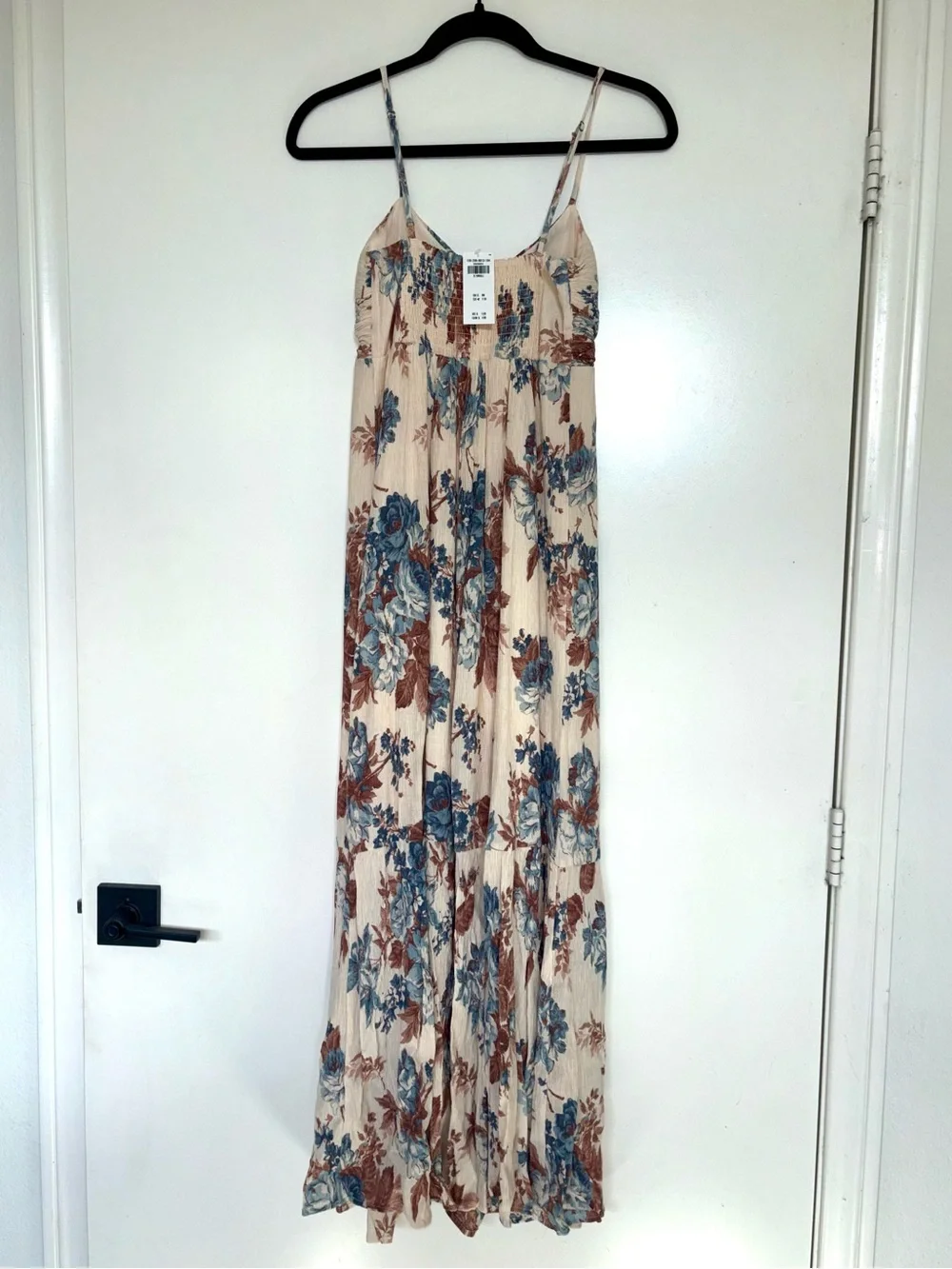Abercrombie & Fitch Cream Maxi Dress with Blue & Brown Floral Print size XS